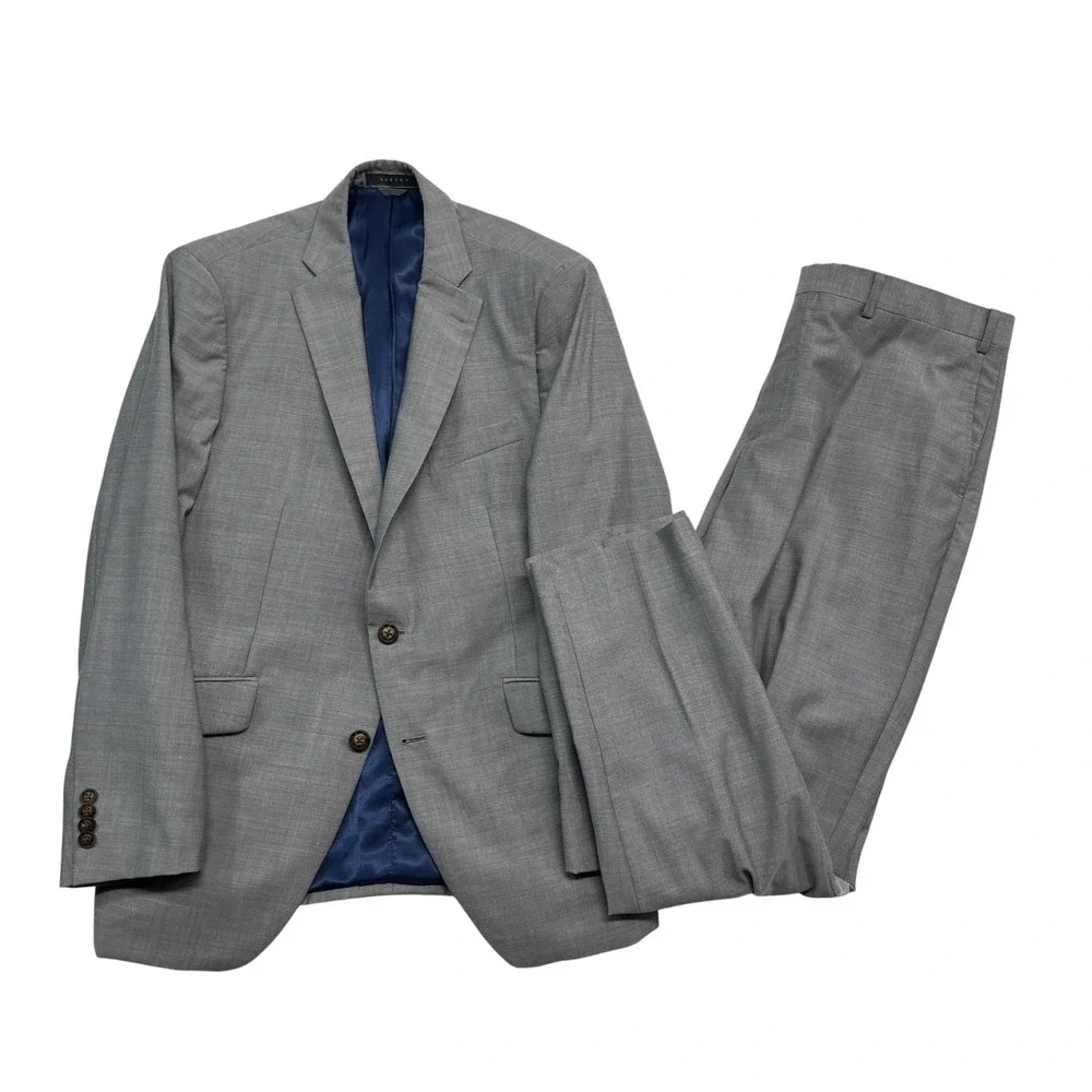 Indochino 40R 36x30 Light Gray 2pc Pant Suit Bespoke Wool Mohair Recent Slim
